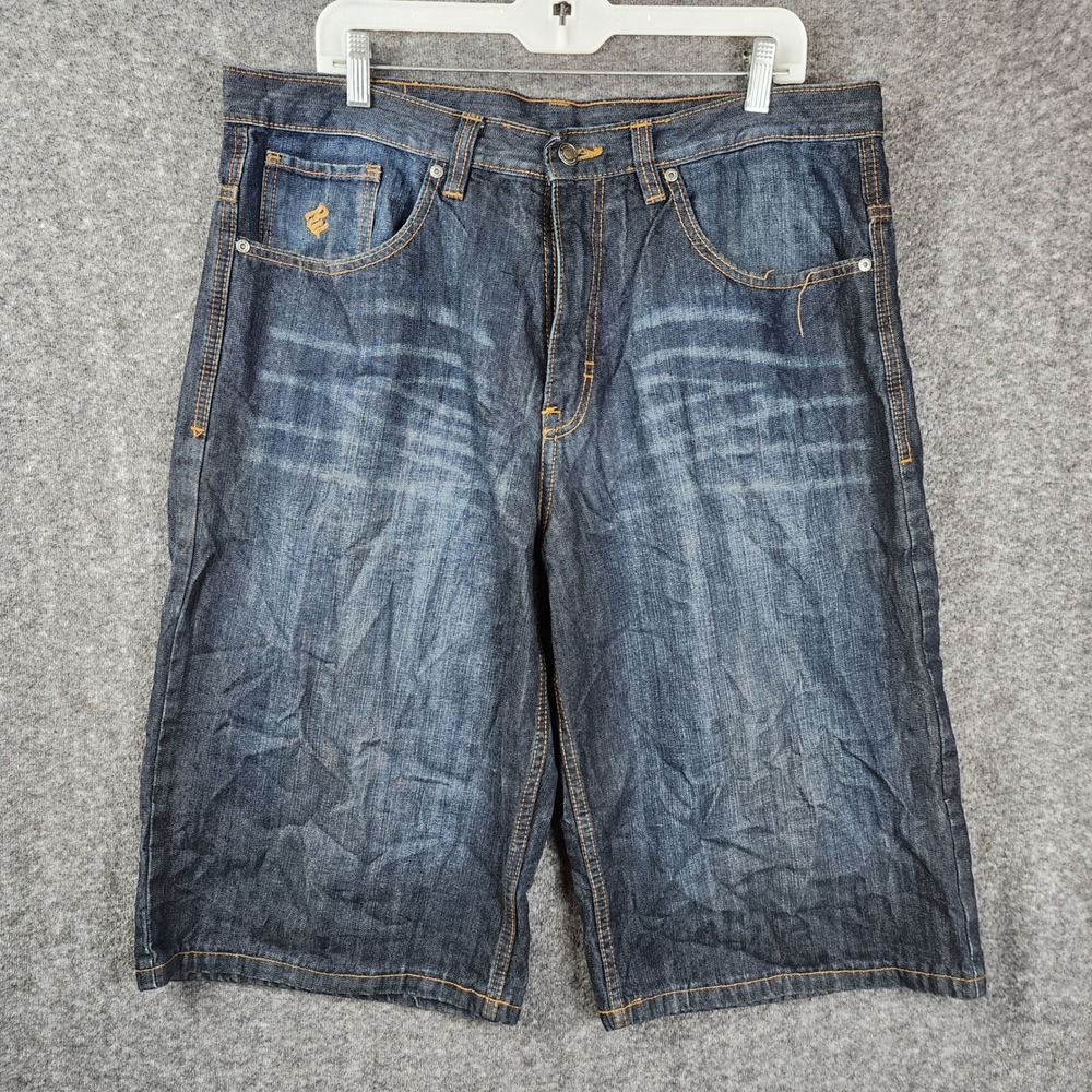 Rocawear Denim Shorts Mens 36 Blue Baggy Y2K Streetwear Dark Wash Embroidered